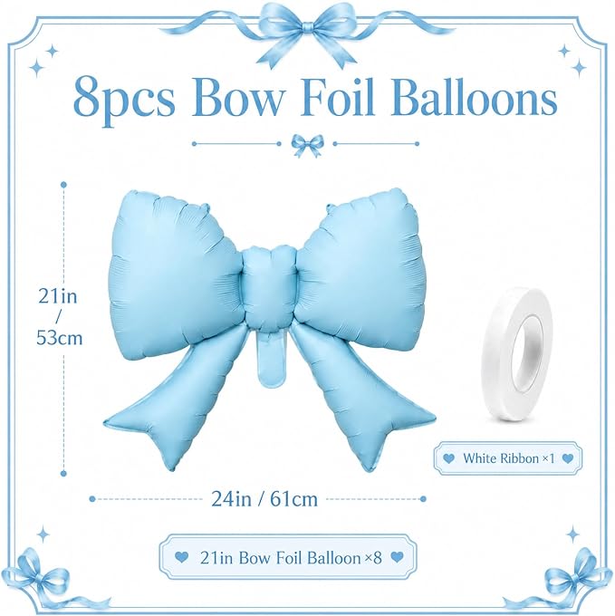 8Pcs Blue Bow Foil Balloons, 21Inch Blue Bow Shaped Balloons - Image 2