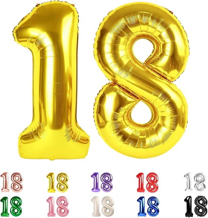 18 Balloon Numbers 40Inch for 18th Year Old Birthday Decorations, Inflation by Mluchee
