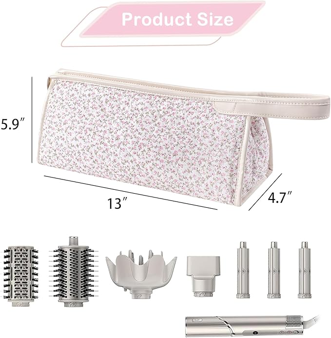 Large Quilted Hair Tools Travel Bag,Aesthetic Hair Styling Accessories Storage Case for Flat Irons,Straightener,Curling Iron,Hair Dryer,Dyson Airwrap Travle Bag（06Small Pink Flower）