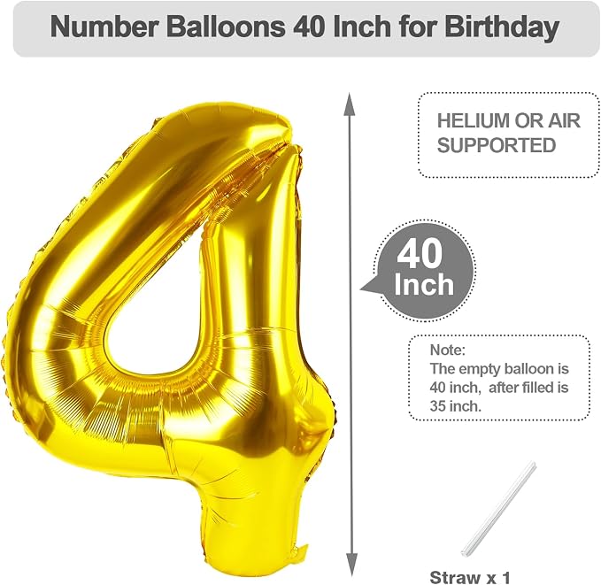 Number 3 Balloons 40 Inch Gold Balloon Birthday Decorations - Image 5