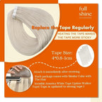 Full Shine Human Hair Extensions Tape in 16Inch Invisible Remy Tape in Hair Extensions Double Sided Adhesive Color 1000 Blonde Silky Straight Real Human Hair Tape ins Human Hair 50G 20Pcs for Wedding