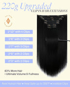 Full Shine Black Extensions Clip in 220 G 24 Inch Long Black Hair Extensions Clip in Human Hair for Length 7 Pcs