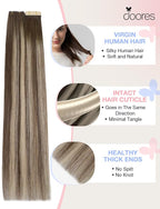 DOORES Invisi Edge Tape in Hair Extensions, Chocolate Brown to Honey Blonde 10 Injection Tape-ins with 10 Classic Tape-ins 50g 24 Inch, Virgin Hair Injection Tape in Extensions