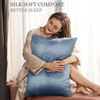 Adubor Silk Pillowcase for Hair and Skin 23 Momme Mulberry Silk Pillow Covers Standard Size with Hidden Zipper Soft Breathable Both Sides Pure Silk, Queen 20 inch X30 inch , 1Pack, Gray Blue