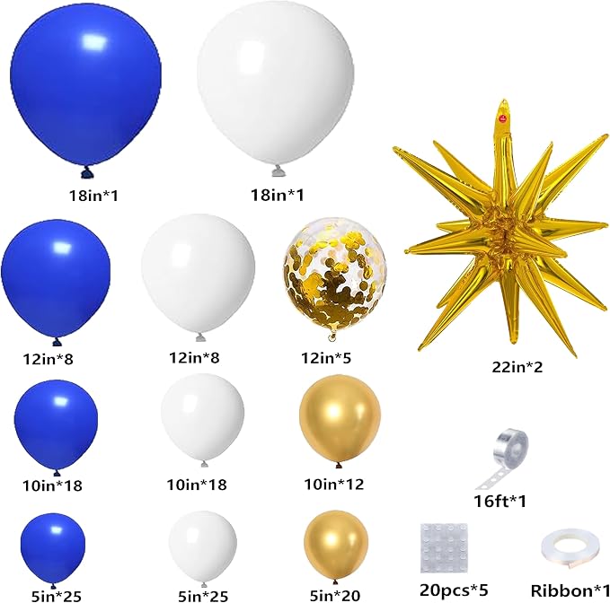 146pcs Blue and Gold Balloons Garland Arch Kit - Image 3