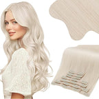 Moresoo Blonde Clip in Hair Extensions for Women Remy Double Weft Clip in Human Hair Extensions Platinum Blonde Full Head Set 7pcs/150g 24inch