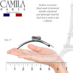 Camila Paris CP3354 French Hair Barrette Clip for Girls, Handmade, Gray/White, Metal-Free Closure Strong Hold Grip Hair Clips for Women, No Slip Durable Styling Girls Hair Accessories, Made in France