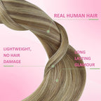 YoungSee Invisible Tape in Hair Extensions for Girls Tape ins Human Hair Extensions Light Brown Highlights Blonde Tapes Hair Extension Real Human Hair for Women Long Straight Hair 22In 20pcs 50g