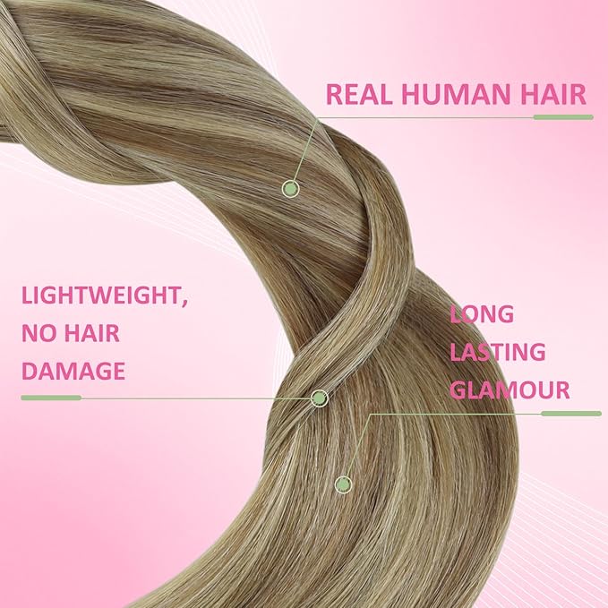 YoungSee Human Hair Tape in Extensions Highlights 20 Inch Tape Hair Extensions Real Human Hair Brown to Blonde Seamless Tape-in Natural Hair Extension Straight 20pcs 50g