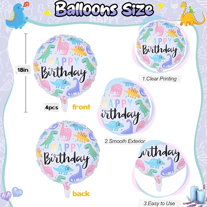 18" Dinosaur Balloons for Party Decorations, HAPPY Birthday Dino Foil Balloons - Image 2