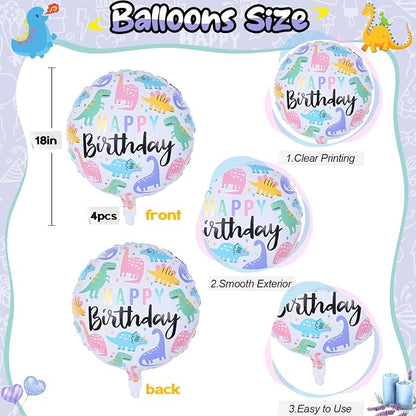 18" Dinosaur Balloons for Party Decorations, HAPPY Birthday Dino Foil Balloons - Image 2