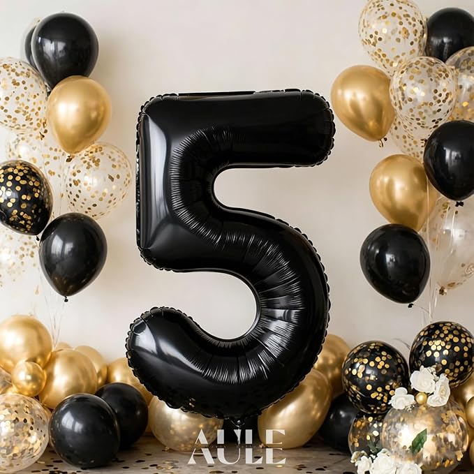 AULE 40 Inch Black Number Balloon 5 Foil 0-9 Birthday Big Numbers | Birthday - Image 3