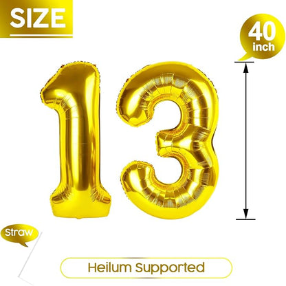 13 Balloon - Golden Birthday Number Balloons, 40 Inch Decorations Men Women | - Image 5