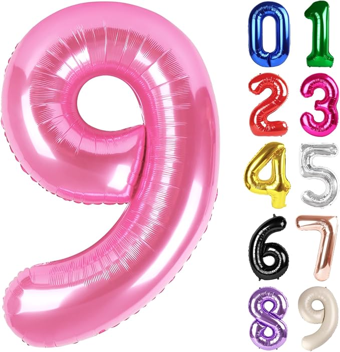 9 Balloon - Pink Birthday Number Balloons, 40 Inch Decorations Men Women | Pink by ALPHADELTAPI