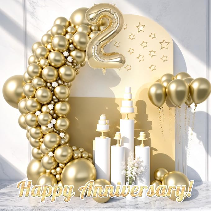 Champagne Gold Large Number 2 Balloon, 40 Inch Light Gold Foil Helium Number - Image 5