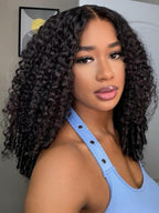 YIROO Burmese Bye Bye Knots Curly Wig Human Hair with Finger Coil Ends,Glueless Wig Human Hair Pre Plucked Pre Cut 7x5 Lace Front Wig Pre Bleached Wear and Go Beginner Friendly 150% Density 22Inch