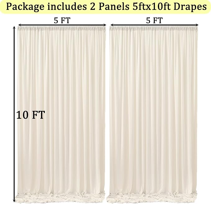 10ft x 10ft Wrinkle Free Ivory Backdrop Curtains - Image 6