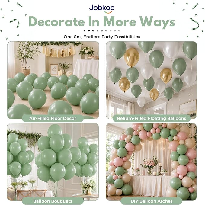 Jobkoo Sage Green Balloons 12 Inch, Eucalyptus Olive Vintage Green Balloon | - Image 4