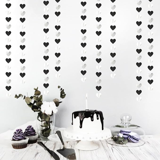 Black White-Silver Party-Decoration Heart Garland - 52ft 21st Men Birthday New - Image 6