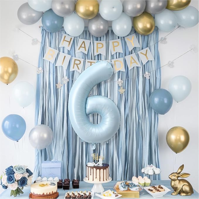 40 Inch 6 Balloon Number, Large Pastel Baby Sky Blue Foil Number 6 Balloons - Image 4