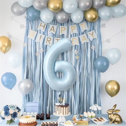 40 Inch 6 Balloon Number, Large Pastel Baby Sky Blue Foil Number 6 Balloons - Image 4