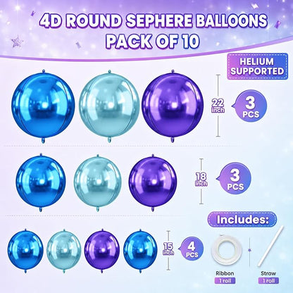 Blue Purple Round Foil Balloons, Metallic Blue Purple Soccer Foil Baloon - Image 2