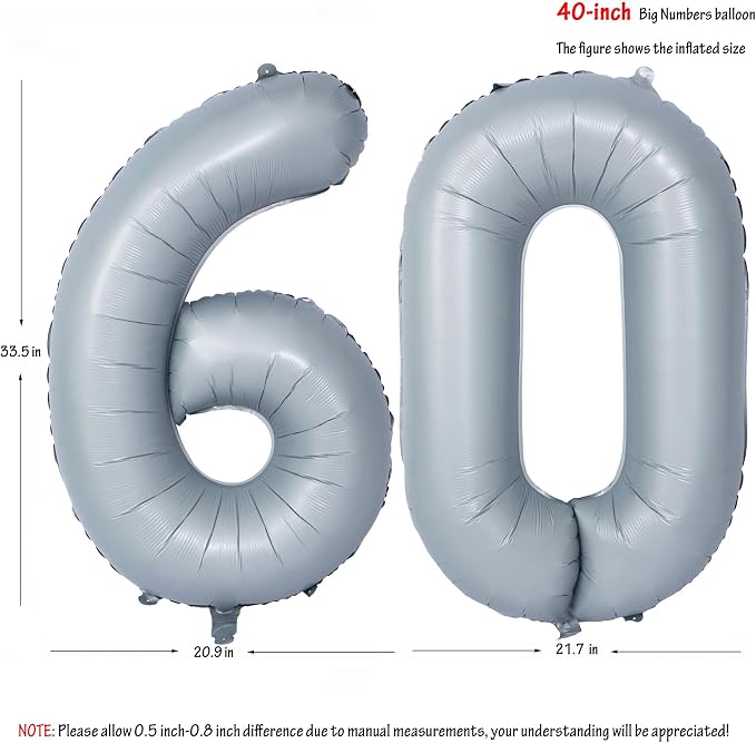 40 In Matte gray Number Balloon Helium Foil Mylar Birthday Balloon Digit 60 | - Image 2