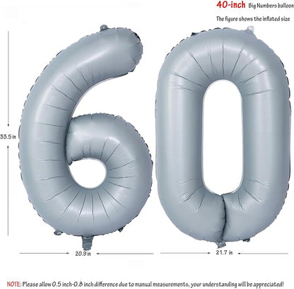 40 In Matte gray Number Balloon Helium Foil Mylar Birthday Balloon Digit 60 | - Image 2