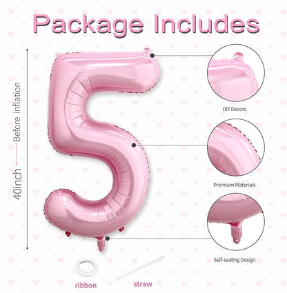 40 Inch Pink Number 5 Balloon, Giant Number Balloons, Birthday Decorations | - Image 3