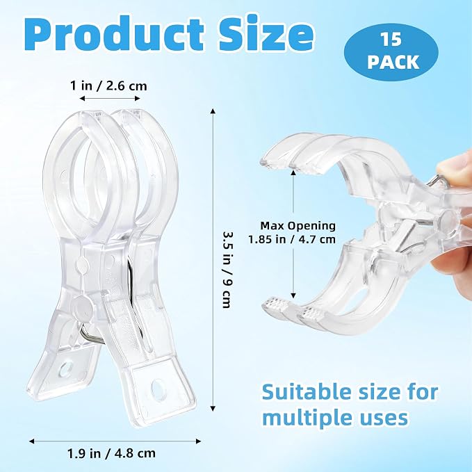 15 Pack Balloon Arch Clips, Transparent Plastic Spring Clamps - Image 2