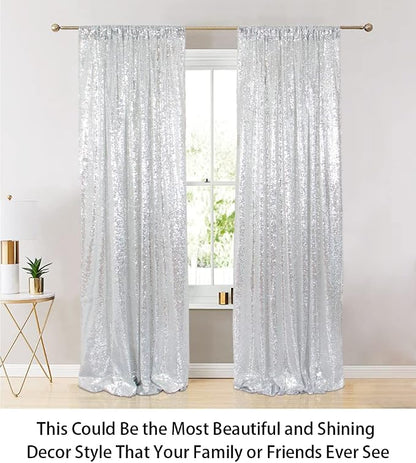 ShinyBeauty Sequin Curtains 2 Panels Silver 2FTx8FT Sequin Photo Backdrop - Image 3