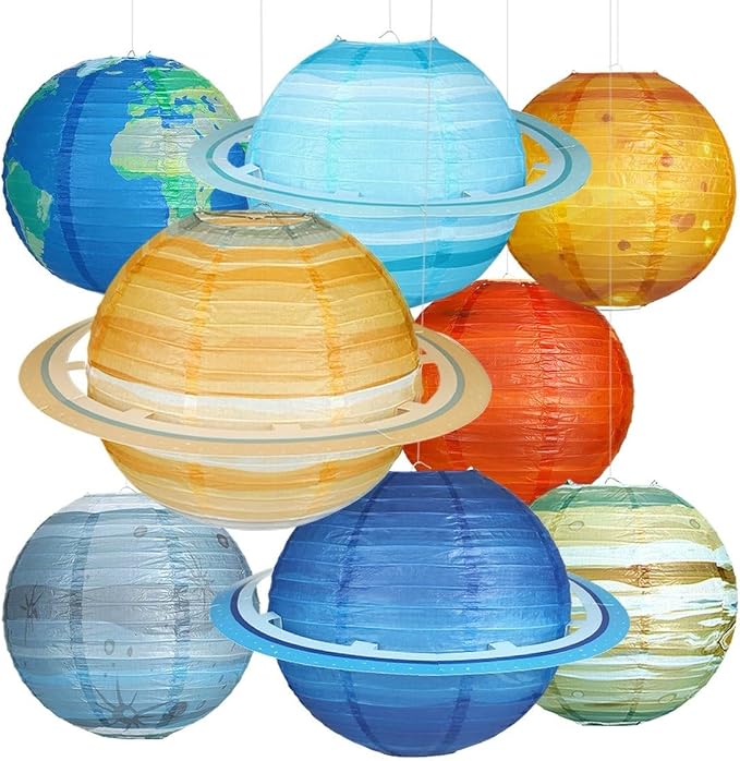 8 PCS Planet Paper Lanterns, 12 Inch Outer Space Party Decorations, Solar by Fontien