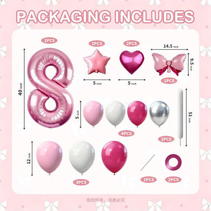 40 Inch Pink Number 8 Balloon Tower Set, Pastel Number Eight Foil Balloon - Image 2
