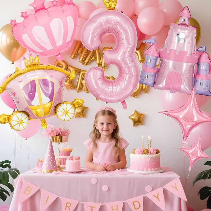 Minyu 6-Piece Princess Theme Party Decoration Set: Princess Carriage + Pink - Image 4
