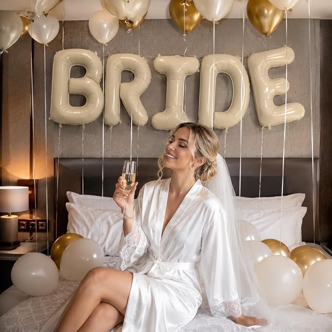 40 Inch Beige BRIDE Balloons, Cream White Sand Foil Letter Banner Sign - Image 4
