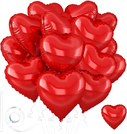 Red Heart Ballloons, 18 Inch Bright R Foil Love Heart Shaped Balloons 12Pcs Red by Wuhetyo