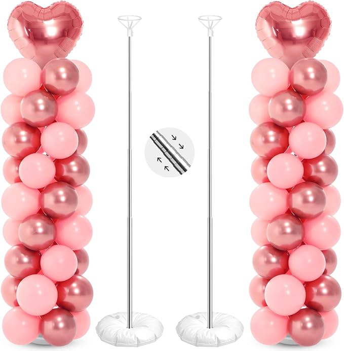 Realspring 2 Sets Wedding Pink and Rose Heart Shape Balloons Column Stand Kit by Realspring