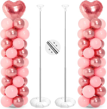 Realspring 2 Sets Wedding Pink and Rose Heart Shape Balloons Column Stand Kit by Realspring