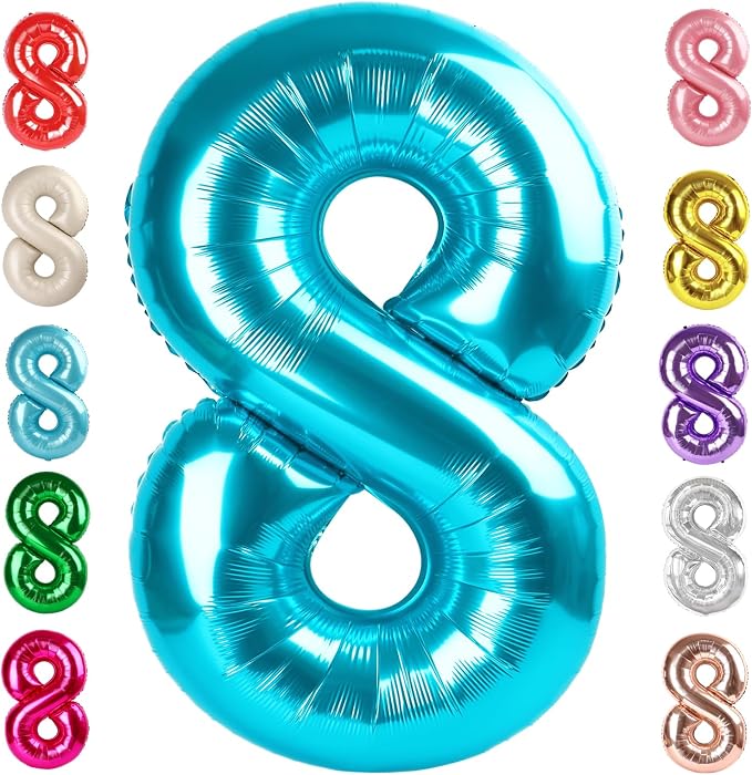 8 Balloon Numbers Birthday Decorations, 40In Light Blue Balloons by Mluchee