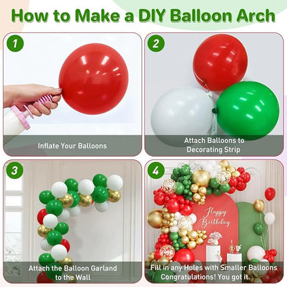 Red White Green and Gold Balloon Arch Kit - Image 3