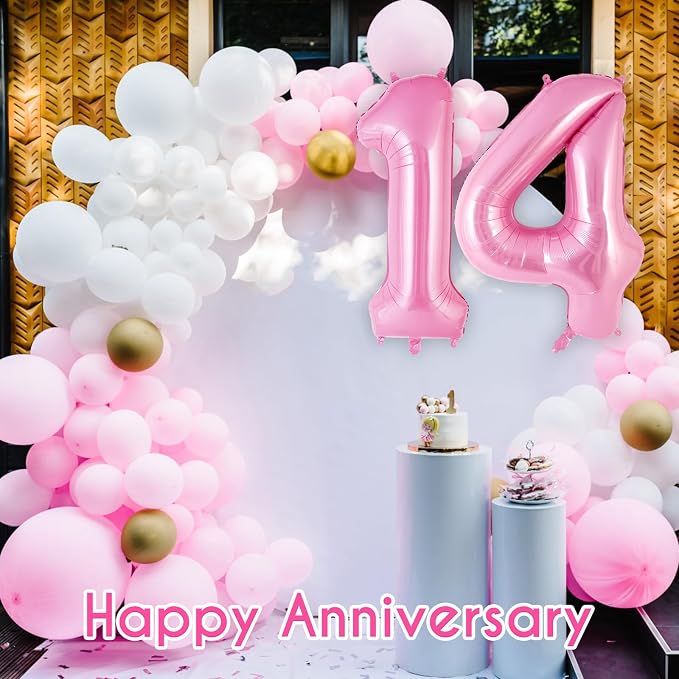 Pink Number 14 Balloon, 40 Inch Big Large Foil Helium Number Balloons, Giant - Image 6