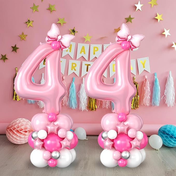 40 Inch Pink Number 4 Balloon for 4th Birthday Decoration Pastel Baby Pink - Image 4