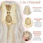 Claw Clip Ponytail Extension for Women 18 Inch Wavy Curly Fake Ponytail Clip in Hair Pieces Shoulder Length Fluffy Natural Synthetic Hairpiece for Daily Use (Light Blonde)