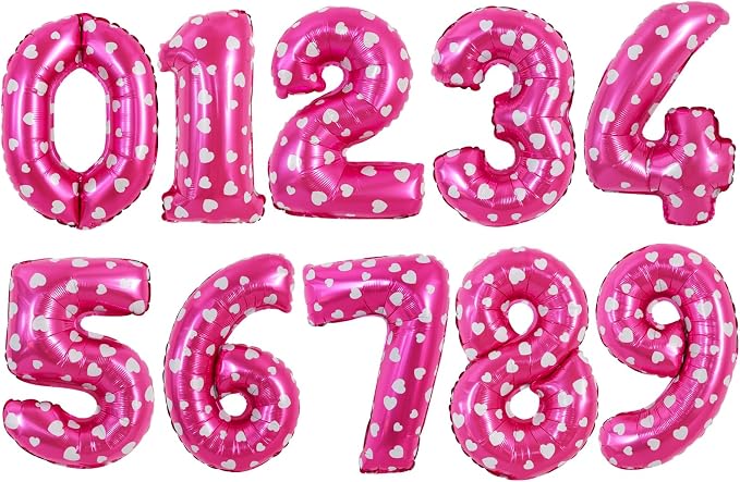 TONIFUL Number Balloon 16 Inch 10Pcs Pink Polka 0-9 Birthday Number Ballons | by TONIFUL