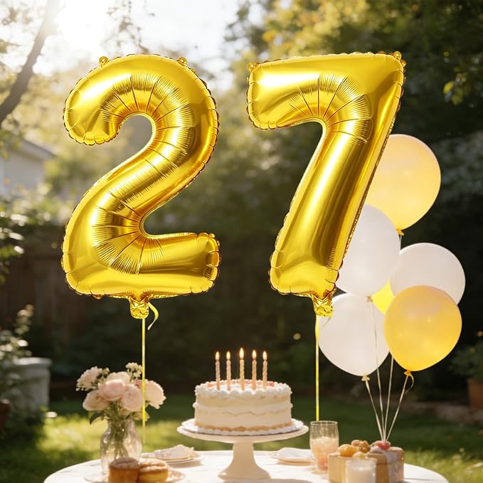 40 Inch Number 27 Balloons for 27th Birthday Party Decorations, 0-100 Gold - Image 3