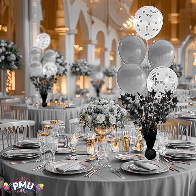 PMU 3 Pack Bursting Star Metallic Foil Spray Centerpiece- Metallic Black - Image 5