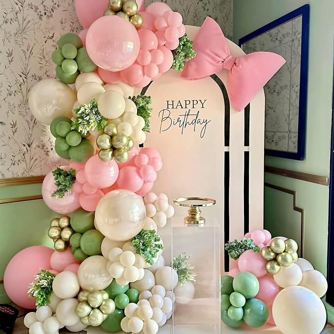 HILAVO Sage Green Pink Balloons 12 Inch Olive Green Pastel Pink Ivory Metallic - Image 3