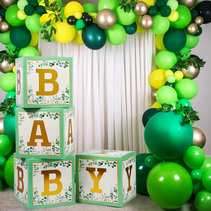 Voircoloria Baby Boxes with Letters, Sage Green, 4 Transparent Balloon Boxes | - Image 4