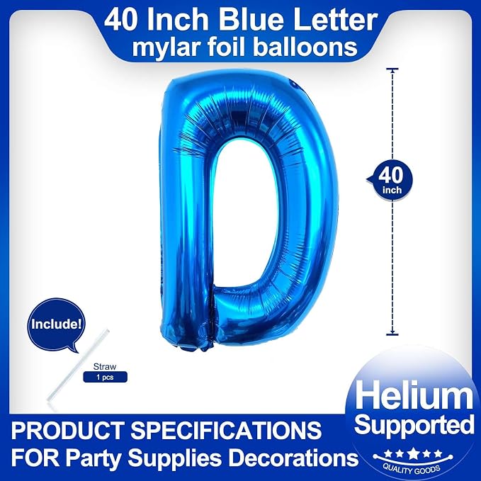 40 Inch Blue Letter D Balloons, DIY Phrase Foil Alphabet Letter D Balloons DIY - Image 2