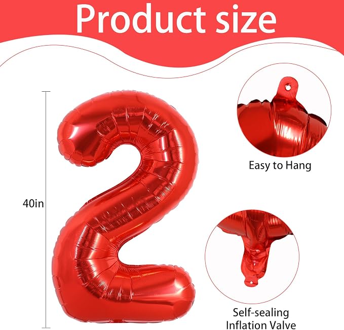 40 Inch Red Foil Number 2 Balloon - Image 3